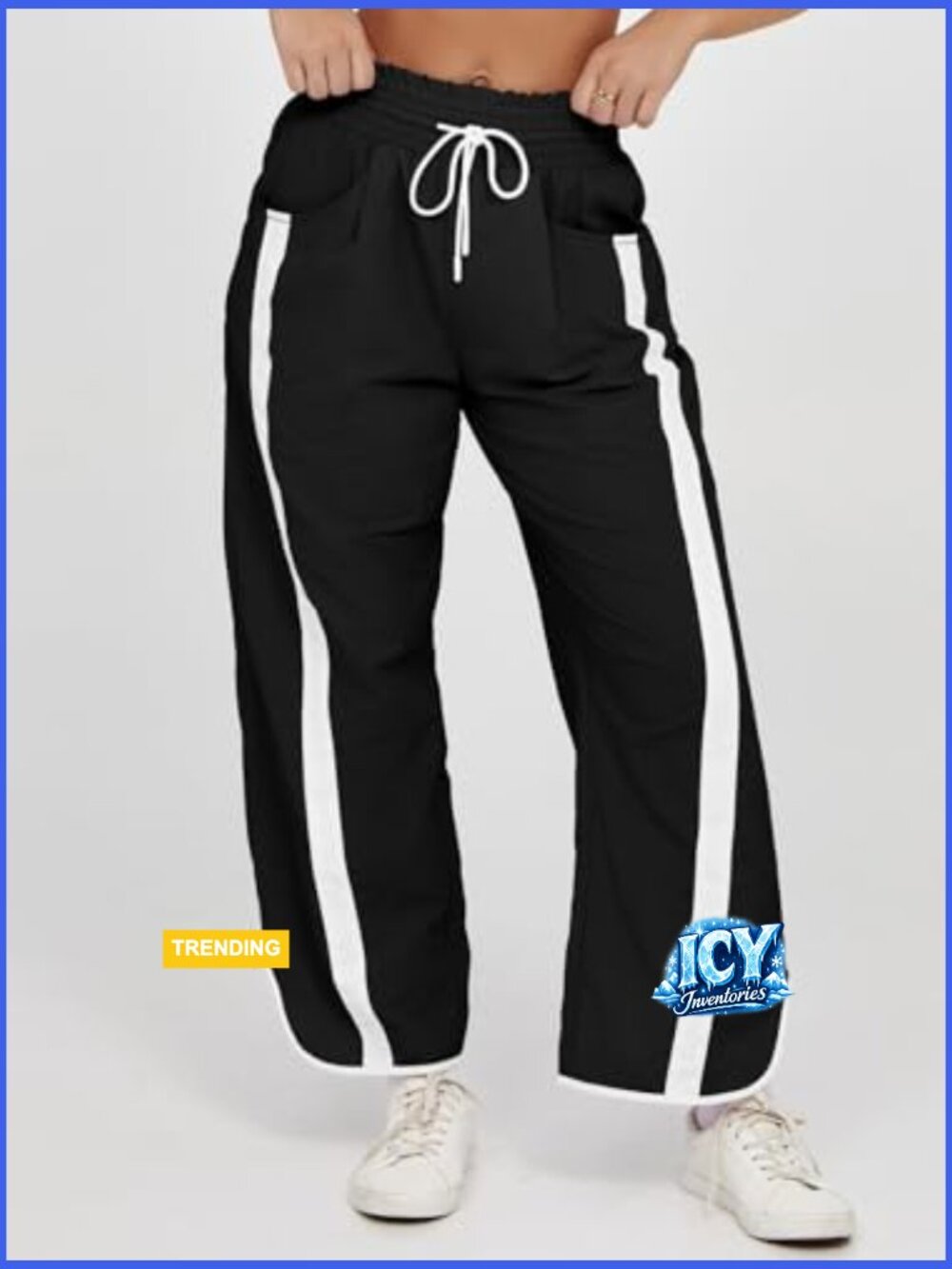 Baggy Wide Leg Track Pants with Drawstring Elastic Waist - Picture 2 of 7